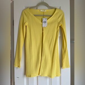 Yellow Ribbed Long Sleeve Button Cardigan